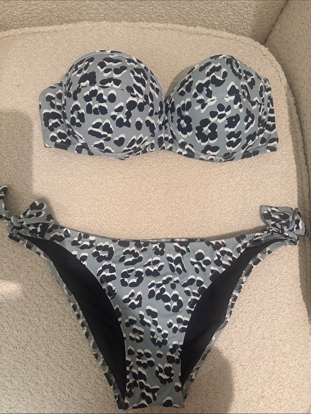 Gray Leopard Print Strapless Bikini Set